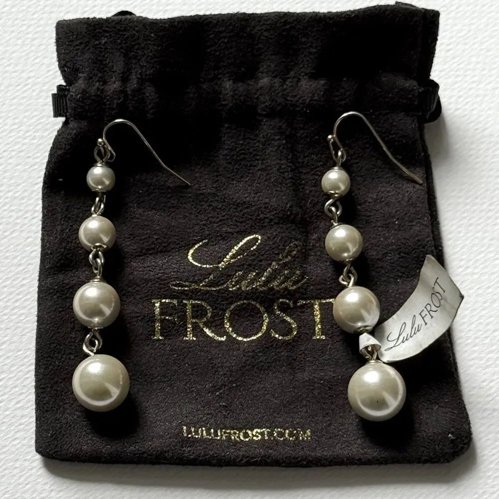 Graduated Glass Pearl Drop Earrings – Lulu Frost, Gold Tone, 2.75” Long